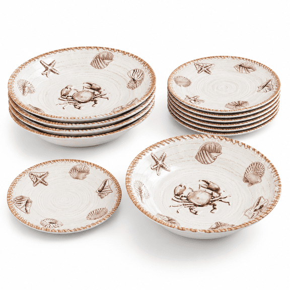 Rustic Farmhouse Dinnerware Sets 12 Pieceic Theme Plates And Set For Patio Vintdishes Of 4 Great Camper Rv Antique Tan Brown