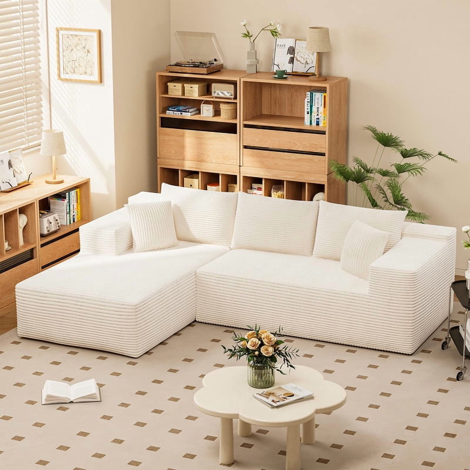Homall 108" Sectional Sofa Boneless Cloud Couch with L-Shape Chaise Modular Sofa Couch with Deep Seat No Assembly for Living Room,Studio,Apartment,Corduroy Beige