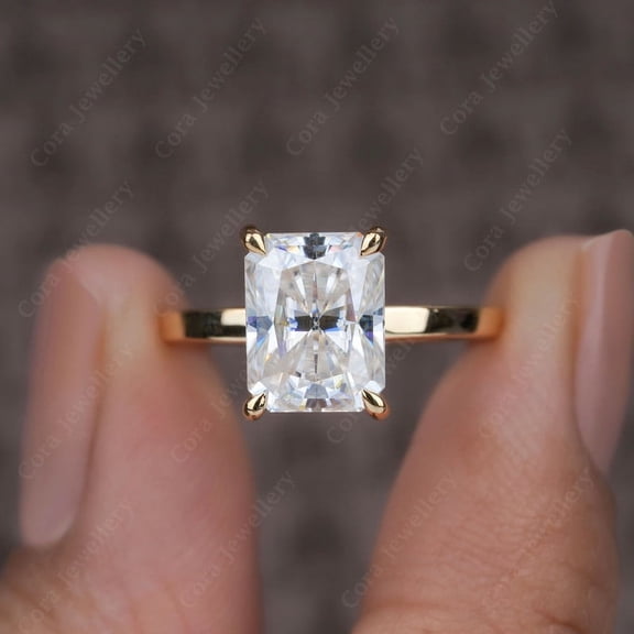 Cora Jewellery 2.50CT Radiant Moissanite Bridge Diamond Solitaire Engagement Ring For Women, 14K Yellow Gold