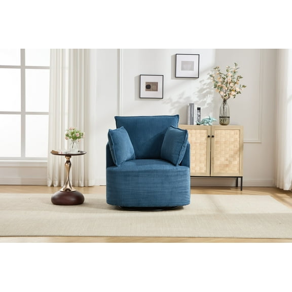 CKEASEAN 32'' W Corduroy Upholstered Swivel Accent Barrel Chair, 360 Degree Modern Oversized Round Armchair for Living Room/ Nursery, Swivel Accent Barrel Chair with Cushion
