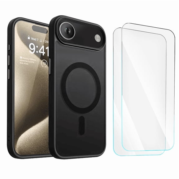 3-in-1 Entronix Bundle for iPhone 17 Air, Magnetic Sturdy Matte Case 2 Screen Protector, Black