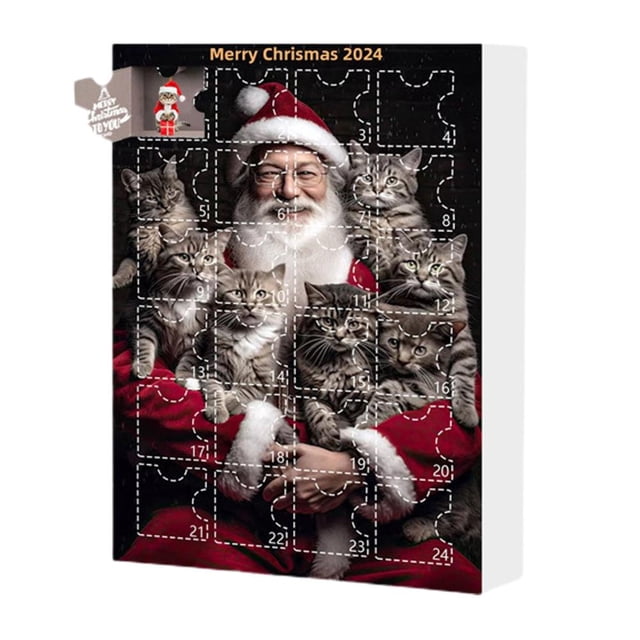 EZLIFE Calendario de Adviento de Gatos 2024, Calendario de Adviento con Colgantes de Gatos para Árboles de Navidad, Decoraciones con Colgantes de Gatos Acrílicos 2D para Árboles de Navidad, Calendario