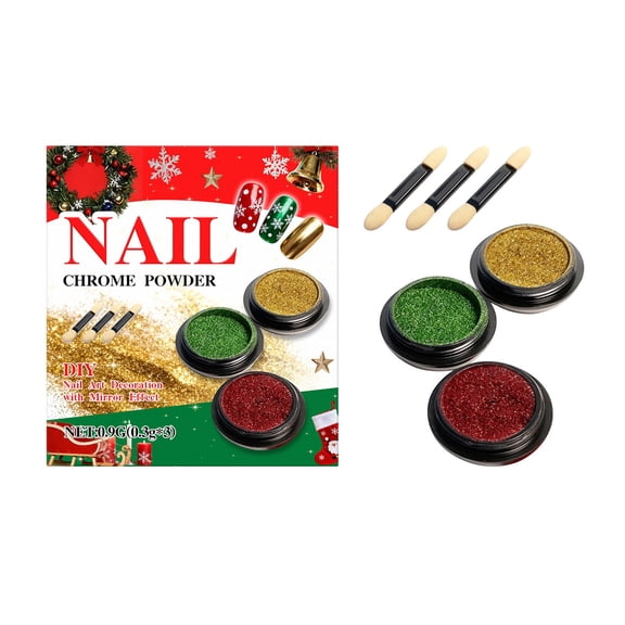 3 Colors Chrome Nail Powder, Red Gold Green Metalic Christmas Mirror Effect Chrome Powder Pigments for Nails Decoration for DIY