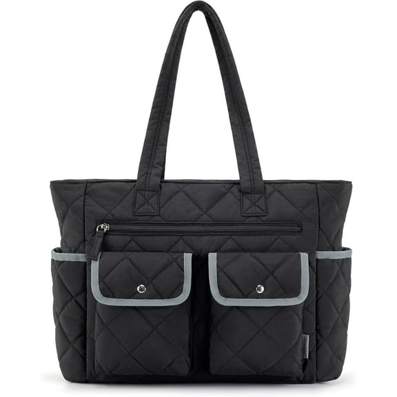 MMYGU Tote Bag for Women, Tote Bag for Travel with Pocket, Large Puffy Quilted Shoulder Bag Handbag for Travel, Work, Gym