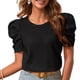 thumbnail image 1 of Camiseta holgada negra para mujer con mangas cortas abullonadas y detalle de jacquard floral, talla M Summer Stylish, 1 of 7