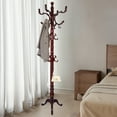 thumbnail image 3 of Coat Rack Freestanding, Hall Tree with 14 Hooks, Heavy Duty Wooden Coat Tree Stand, Adjustable Height, Sturdy Base for Bedroom Hallway Office - Load 300lbs, 3 of 8