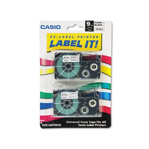 Tape Cassettes for KL Label Makers 0.37" x 26 ft, Black on Clear, 2/Pack
