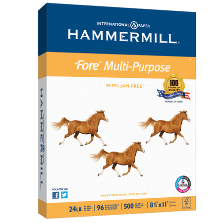 Hammermill® Fore Multi-Use Paper, Letter Size (8 1/2" x 11"), 24 Lb, Ream Of 500 Sheets