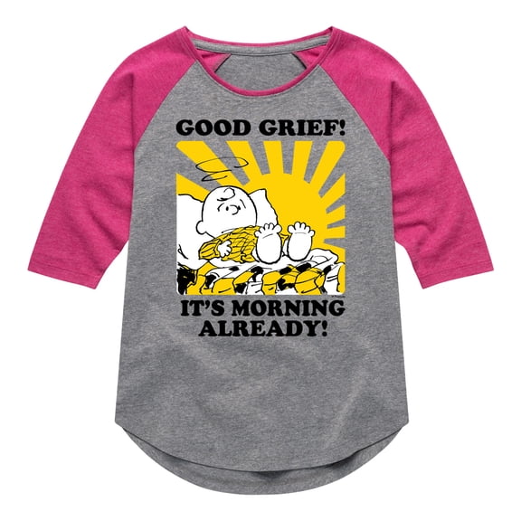 Peanuts - Its Morning Already - Toddler & Youth Girls Raglan Graphic T-Shirt