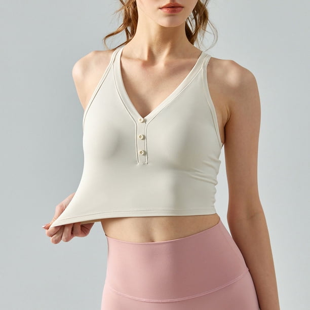 Chaleco deportivo con cuello en V y almohadilla para el pecho, ropa exterior de verano, ropa de yoga sexy con espalda cruzada, chaleco de fitness de color sólido para mujer