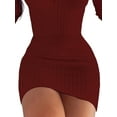 thumbnail image 4 of DYMADE Women Long Sleeve Slim Fit V-Neck Solid Sexy Short Length Dress, 4 of 4