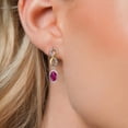thumbnail image 3 of Gem Stone King 925 Silver and 10K Yellow Gold Red Created Ruby and Lab Grown Diamond Earrings for Women | 2.76 Cttw | Gemstone July Birthstone | Oval 8X6MM, 3 of 6