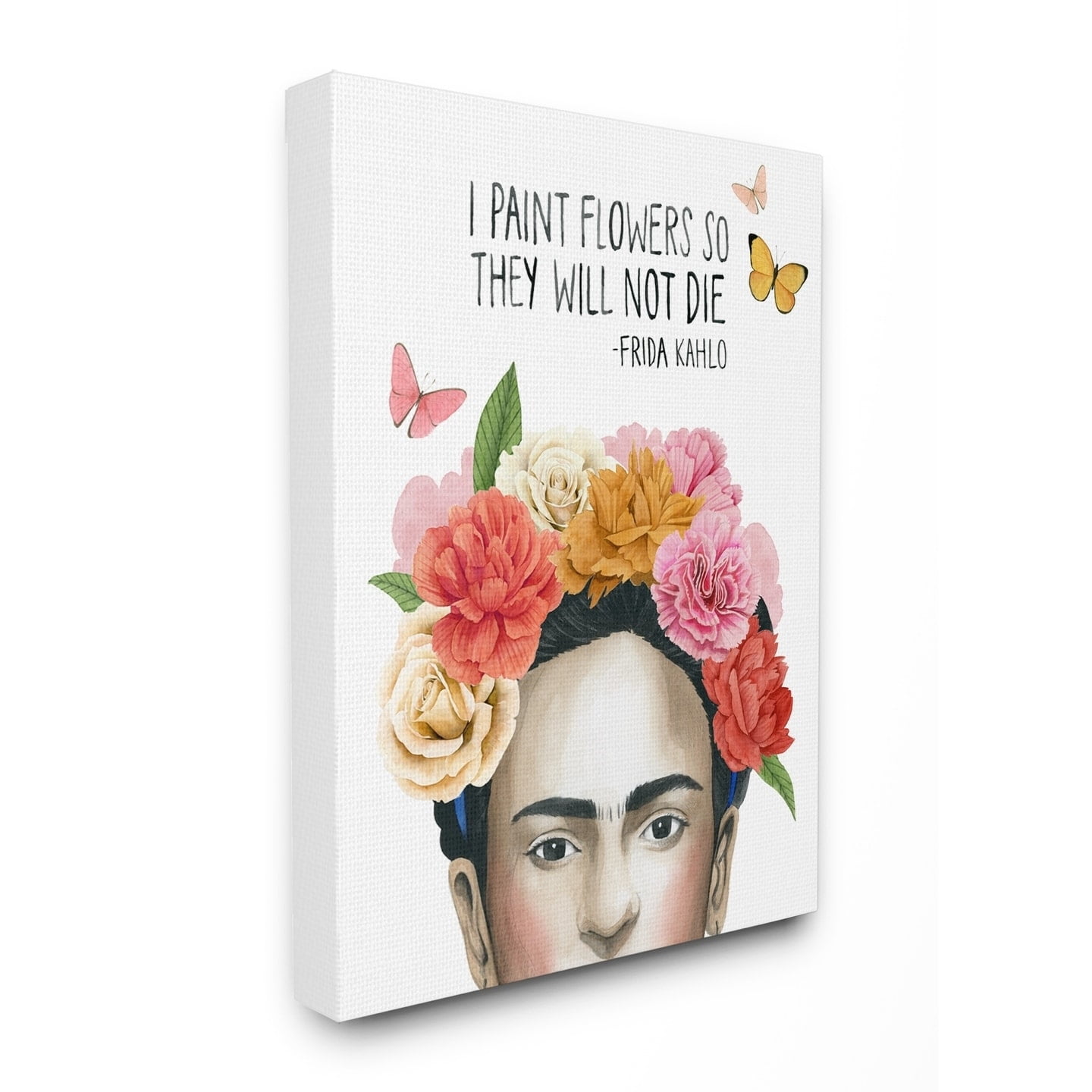 The Stupell Home Decor Pink and Coral Painted Flowers Don\'t Die Frida\'s Flowers Canvas Wall Art