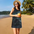 thumbnail image 3 of Fotbe Moonlit Night Sky Shark Vestido de Verano sin Mangas para Mujer – Vestido Midi Línea A, Estilo Camiseta Floral, Vestido Playero Casual y Fluido, 3 of 7