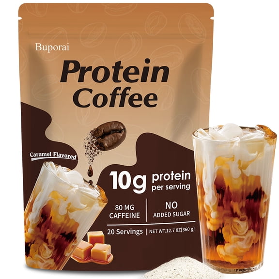 Protein Coffee (20 Serving) - Caramel Protein Iced Coffee - 80mg Caffeine, 10g Protein - Suitable for The Ketogenic Diet, Gluten-free - 12.7oz