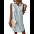thumbnail image 1 of Vestidos de Verano para Mujer, Cuello en V, Sin Mangas, A Rayas, con Botones, Minivestido Informal Verde M, 1 of 8