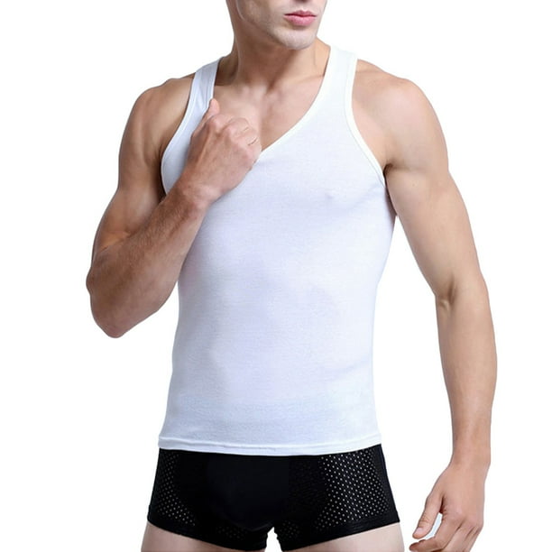 Koszal Sporty Men Solid Color Low cut Neck Sleeveless Cotton Vest