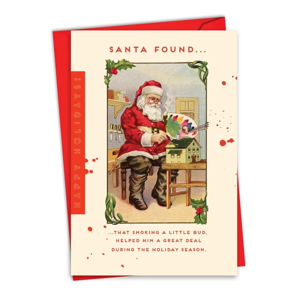 NobleWorks Funny Christmas Thank You Greeting Card with 5 x 7 Inch Envelope (1 Card) Santa's Little Bud C6724XTG