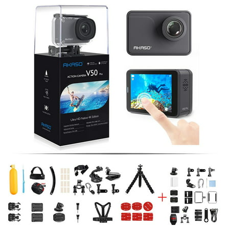 AKASO V50 Pro Native 4K/30fps 20MP WiFi Action Camera with EIS Touch Screen/Aujustable View Angle /Remote Control Sports Camera with Helmet Accessories Kit +14 in 1 Action Camera (Best Small Helmet Camera)