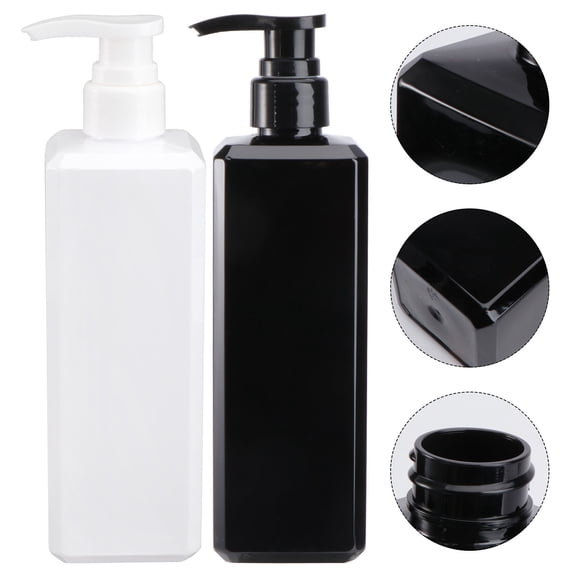 BRIGHTFUFU 2Pcs Black Square Plastic Shampoo Bottle With Pump For Liquid Dispensing Storage Easy To Clean
