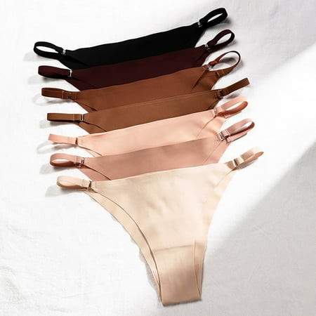 

rygai Low Rise Adjustable Straps Smooth Women Briefs Sexy Ice Silk Seamless Panties Daily Wear Pink XL