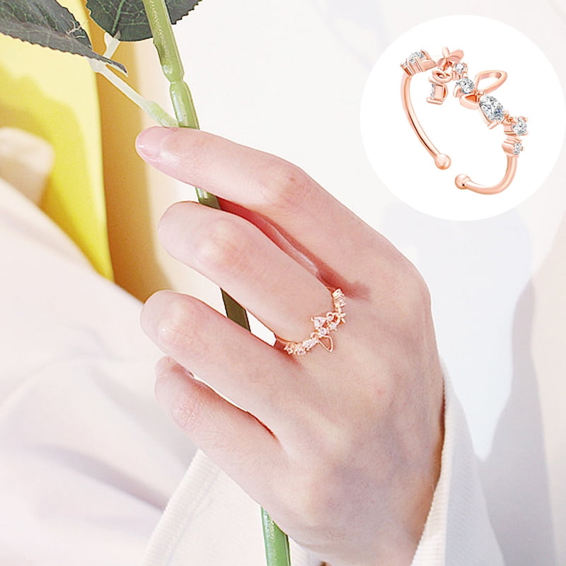 Women Rings Alloy Copper Rhinestone Butterfly Flower Rings Birthday Jewelry Gifts
