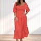 thumbnail image 4 of Vestido Puff manga Bodycon Maxi vestido sin espalda mujer Sexy vestido plisado traje de vacaciones Cgtredaw Naranja T XL para Mujer, 4 of 6