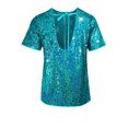 thumbnail image 4 of Sequin Long Tops for Women Oversized Fit T-shirts Short Sleeve Crew Neck Loose Tops Mini Dress Party Going Out Blouses (XL, Sky Blue), 4 of 7