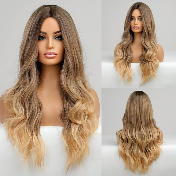 Long Wave Wigs for Women Girls Natural Wave Middle Part Hair Heat Resistant Fibre Synthetic Wigs Women's Wig Daily Use Natural looking A15