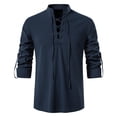 thumbnail image 1 of Camisa de lino y algodón para hombre de primavera y verano, camisa informal de manga larga con cuello levantado Pompotops oipoqjl47486, 1 of 9