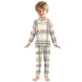thumbnail image 6 of FORMRS Long Sleeve Top and Pants Pajama Set for Niños 2-Piece Sleepwear, Sizes 18M-8Y, Beige Plaid Pattern, 6 of 6