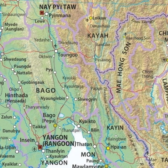 Myanmar - 24" x 36" Laminated Wall Map