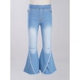 thumbnail image 3 of Fldy Girls Distressed Flared Jeans Elastic Waist Bell-Bottoms Trousers Kids Washed Denim Raw Edge Light Blue 14, 3 of 5