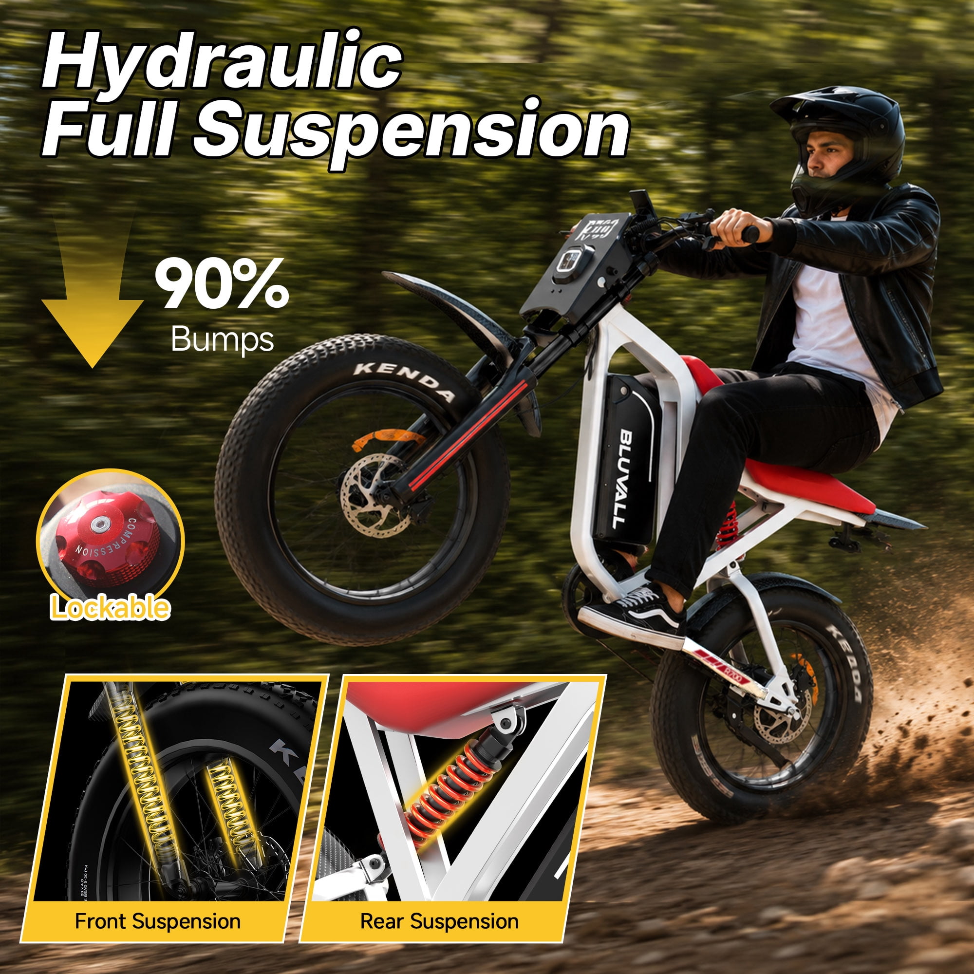 Bluvall Electric Dirt Bike for Adults, 1800W Motor 35MPH, 52V/25AH Battery, 20"x4" Fat Tire Ebike, E Mountain Bicycle, Up to 60+Miles UL2849