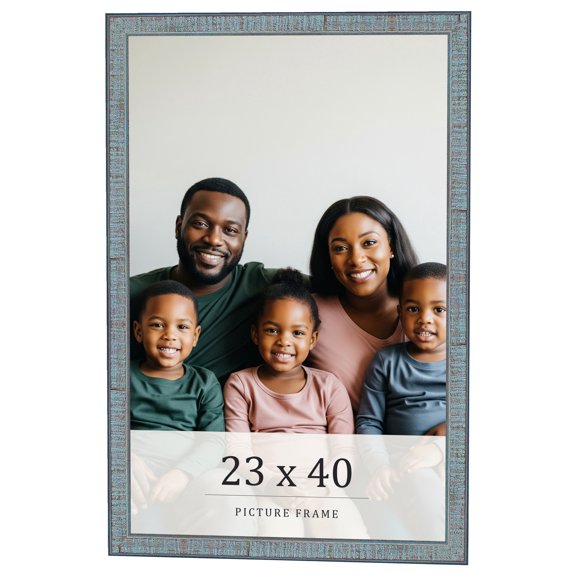 23x40 Frame Blue Scuffed Farm Board Solid Wood Picture Frame Width 0.75 Inches | Interior Depth 0.5