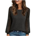 thumbnail image 3 of BiZtdJrK Womens Lace Long Sleeve Shirts Fashion Dressy Casual Crewneck Work Tunic Tops Ribbed Knit Pullover Sweaters, Dark Gray, XL, 3 of 7