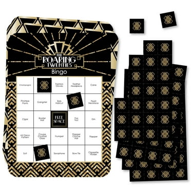 Big Dot of Happiness Roaring 20's - Bar Bingo Cards and Markers - 1920s Art Deco Jazz Party Bingo Game - Set of 18