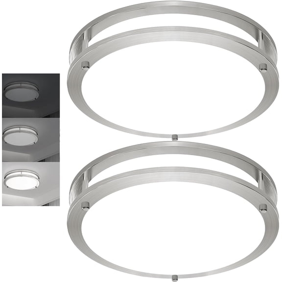 2 Pack 36W Ceiling Light Fixture Brushed Nickel, 13in LED Ceiling Light, Flush Mount Light Fixture No Flicker, 5000K Ceiling Lights for Bedroom Bathroom Stairwell Kitchen Super Bright 3600 LM