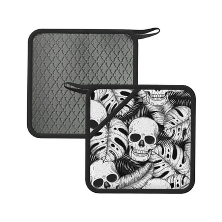 

Matuu Skull and palm leaves for Square Silicone Anti-hot Pad for Kitchen Potholders Hot Dishers Spoon Holder