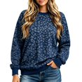 thumbnail image 3 of Caixia Womens Comfy Dark Blue Crewneck Leopard Print Top Relaxed Fit Pullover Sweatshirt with Classic Ribbed Trim for Ladies Daily Casual Wear, 3 of 6