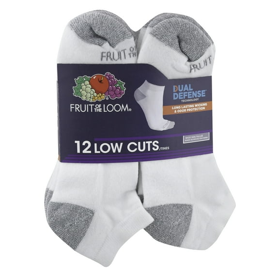 Fruit of the Loom Men's Dual Defense Low Cut Socks, 12 Pack