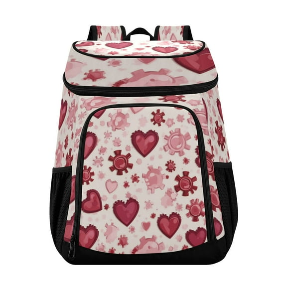 36 Can Capacity Insulated Backpack Cooler Lunch Bag for Picnics, Camping Gear-shaped Hearts Pattern