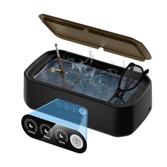 Ultrasonic Jewelry Cleaner, 50KHz Cleaner Machine with 3 Timer Modes, 22oz 304 Stainless Steel Tank, Sonic Machine for All Jewelry Glasses Rings Coin Retainers Watch Strap Dentures, Black