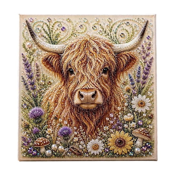 Highland Cow Diamond Art Kit for Adults, DIY Pearl Painting Set with Rustic Animal Rhinestone Craft, Farmhouse Wall Decor, Relaxing Hobby Gift for Beginners