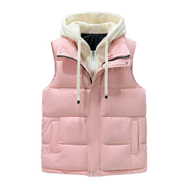 Gpaecead Quilted Puffer Vest Men's Solid Color Sleeveless Hooded Zipper Cardigan Warm Puffer Jacket