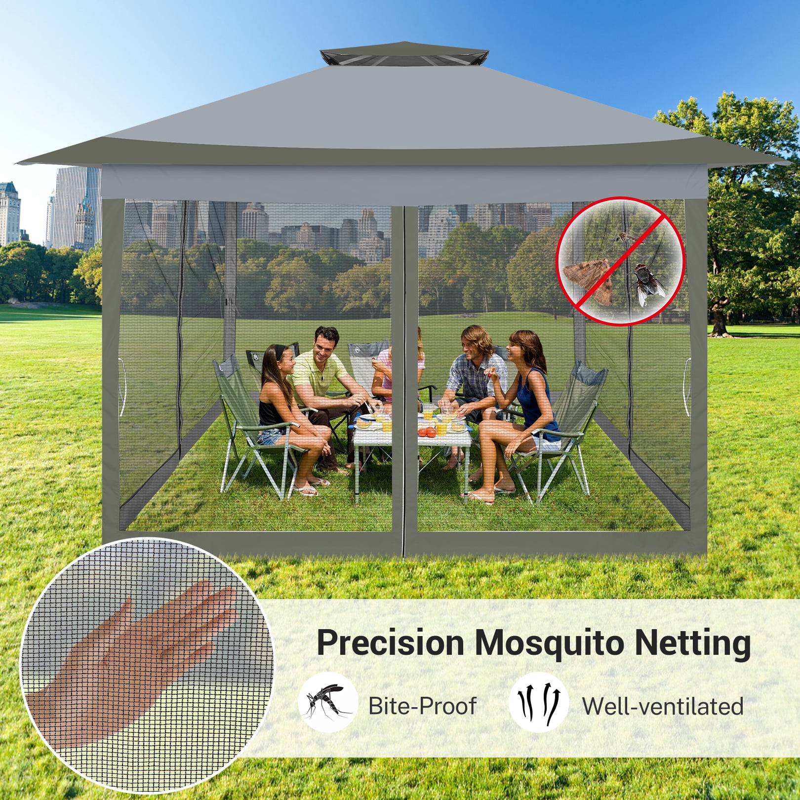 COBIZI 12'x12' Pop-up Gazebo Patio Gazebo Outdoor Gazebo Canopy with Mosquito Netting Patio Tent Backyard Canopy with 2-Tiered Vented Top 3 Adjustable Height and 144 Square Ft of Shade, Dark Gray