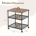 thumbnail image 3 of Costway 3-Tier Printer Stand Rolling Fax Cart with Adjustable Shelf & Swivel Wheel Brown, 3 of 10