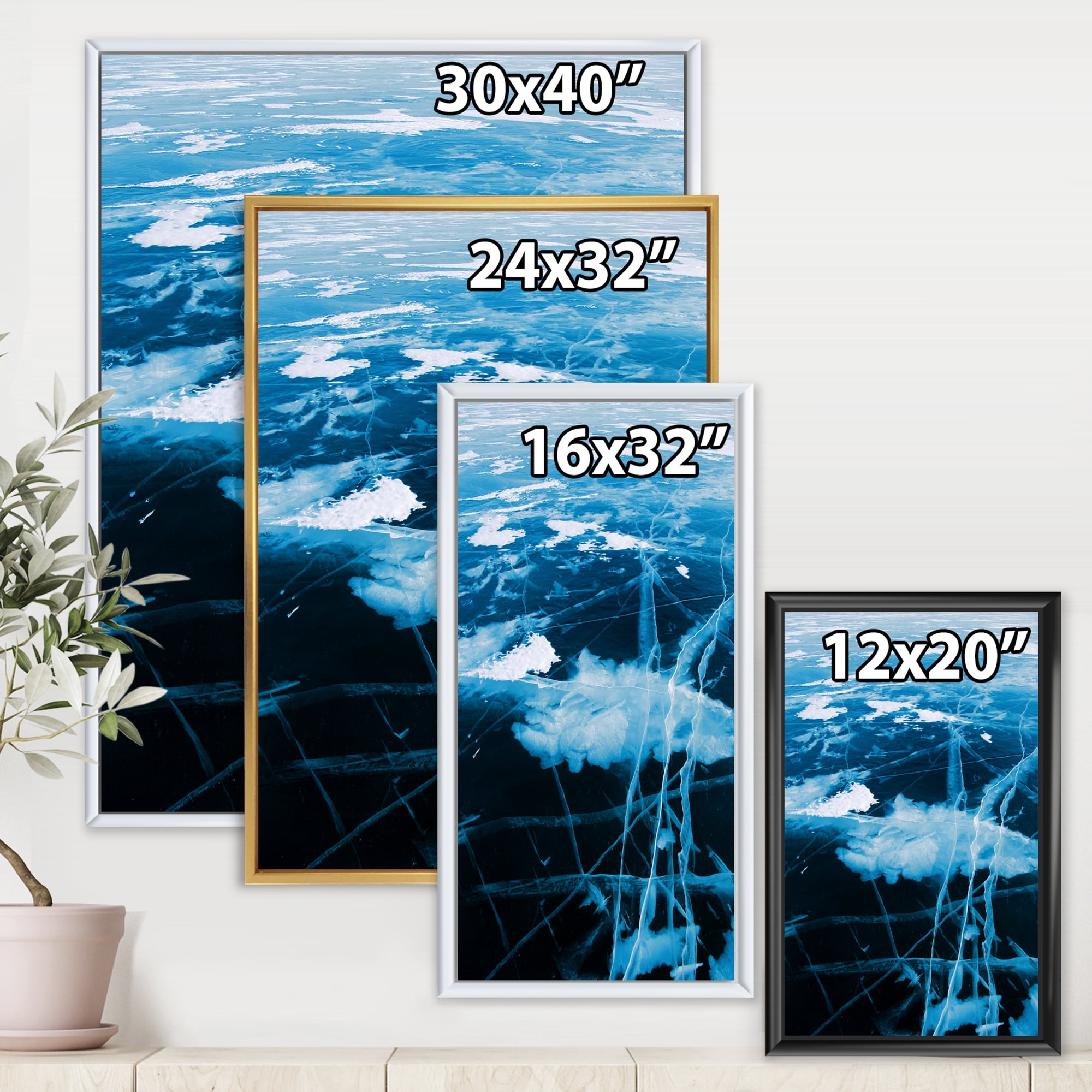 Designart 'White and Blue Ice Structure I' Modern Framed Canvas Wall Art Print