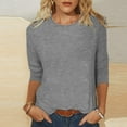 thumbnail image 2 of Dazajoo Solid Color 3/4 Length Sleeve Tops for Women Summer Casual Loose Fit Crew Neck T Shirts Womens Going Out Shirts Basic Tunic 2024,Gray,S, 2 of 5