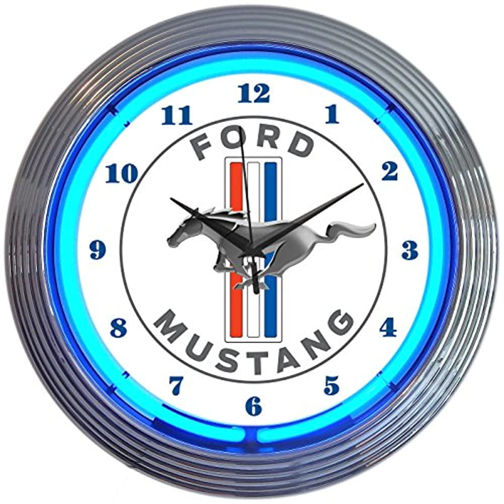 Ford Mustang Blue Neon Wall Clock, 15"